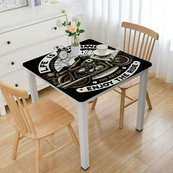 BANET Motorcycle Outdoor Tablecloth, Monochrome Custom Chopper Design and a Motivational Words Hand Drawn Bike, Decorative Washable Picnic Table Cloth
