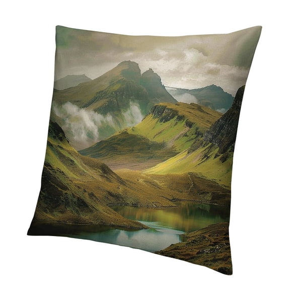BANET Mountain Throw Pillow , Rocky Hills Under Dramatic Rainy Sky Scottish Rural , Decorative Square Accent Pillow Case 12x12in