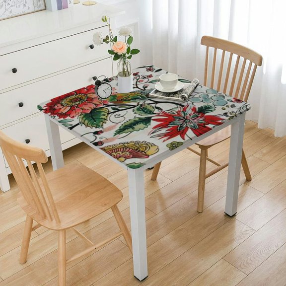 BANET Multi Color Tropical Flower Washable Polyester Table Cloth Decorative Table Cover Waterproof Square Tablecloth white