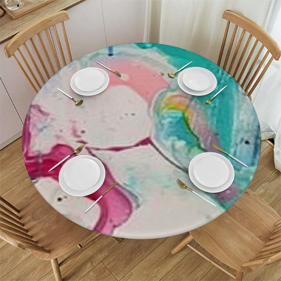 BANET Multicolor Round Tablecloth with Elastic Edge Design, Marble Printed Tablecloth Anti-Fading Tabletop Decoration, Round Dining Table Tablecloth 31"-35