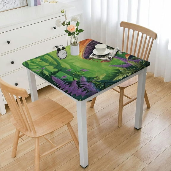 BANET  Mushroom Tablecloth, Magic Landscape with Mushrooms Flowers in The Fresh Forest Ferns Cartoon Print, Dining Room Kitchen Rectangular Table Cover White