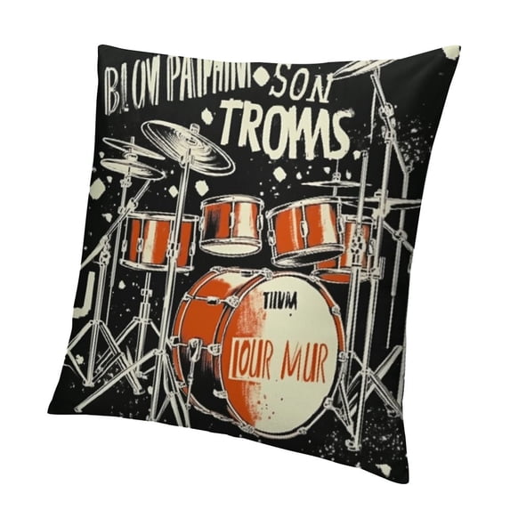 BANET  Music Rock Drums Typography Design Throw Pillow Covers Decorative Pillowcase Square Cushion Cases for Home Sofa Bedroom Livingroom 20x20in