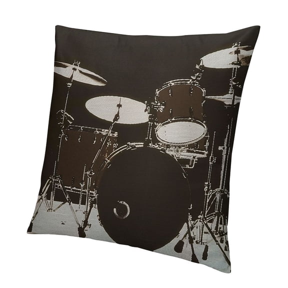 BANET Music Throw Pillow Cushion Cover, Grunge Drum Kit for Bass Rythm Lovers Ba Dum TSS Image Sketch, Decorative Square Accent Pillow Cas 12x12in