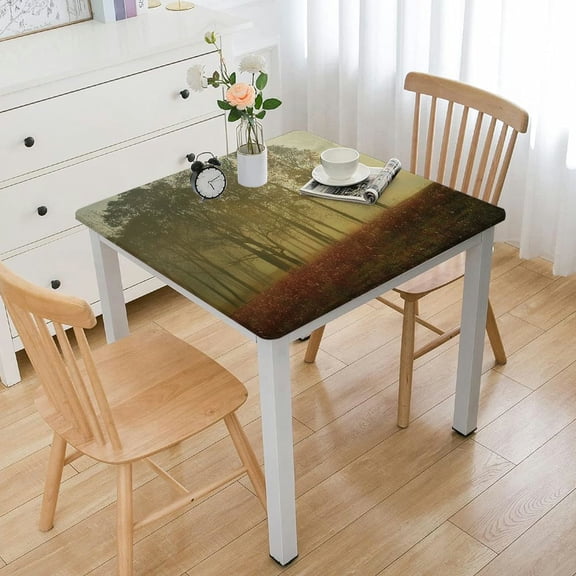 BANET Mystic Tablecloth, Misty Forest in Field in The Morning Autumn Fall Harvest Season Landscape, Dining Room Kitchen Rectangular Table Cover White