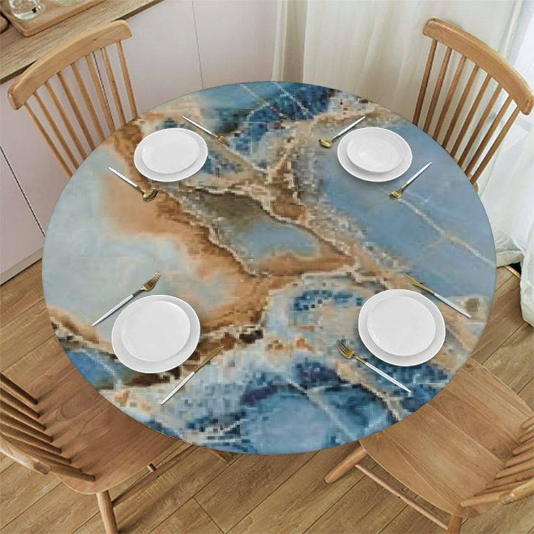 Natural Marble Texture Tablecloth with Elastic Edge, Round Table