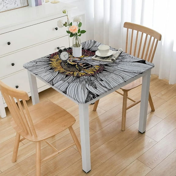BANET Nature Tablecloth, Bee on a Flower Honey Floral Phase Digital Print Art, Rectangular Table Cover for Dining Room Kitchen Decor White