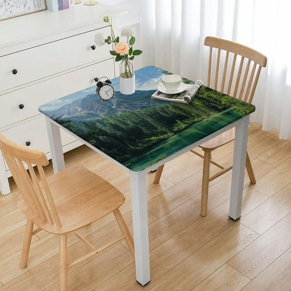 BANET Nature Tablecloth, Lake Surrounded by Forest at Mountain Valley Austrian Rural Scenery, Dining Room Kitchen Rectangular Table Cover White