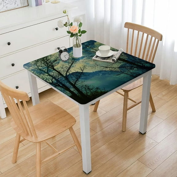 BANET  Nature Tablecloth, Surreal Morning in The Foggy Misty Forest Mountain Valley Habitat Themed Himalayan, Dining Room Kitchen Rectangular Table Cover White
