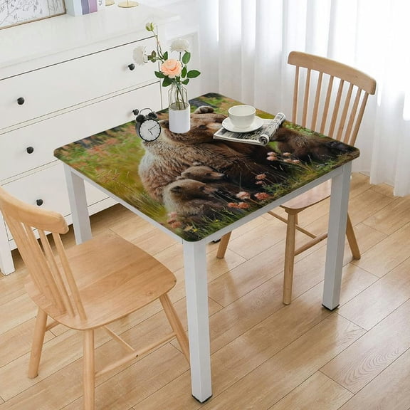 BANET Nature Tablecloth, Wild Protecting Her Babies in Forest Animal Print, Dining Room Kitchen Rectangular Table Cover White