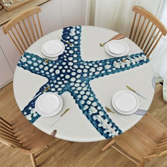 BANET Nautical Starfish Beach Coastal Sea Beach Round Tablecloth Waterproof Wipeable Tablecloth Cover Kitchen Picnic Party Decoration Circular Tablecloth 42"-46