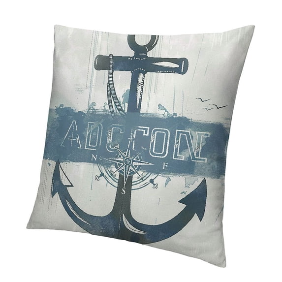 BANET Nautical Throw Pillow Cushion Cover, Aged Ocean Lover Phrase with Anchor and Compass Marine Adventure Design, Decorative Square Accent Pillow Case 20x20in