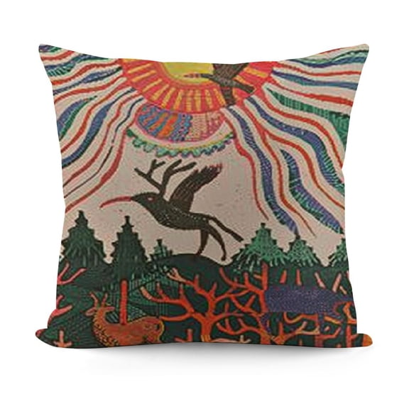 BANET Oaxacan Throw Pillow Cover Animal Forest Sun Colorful Chaotic Mountain Grass Plant Pillow Case Decorative Men Women Boy Girl 12x12in