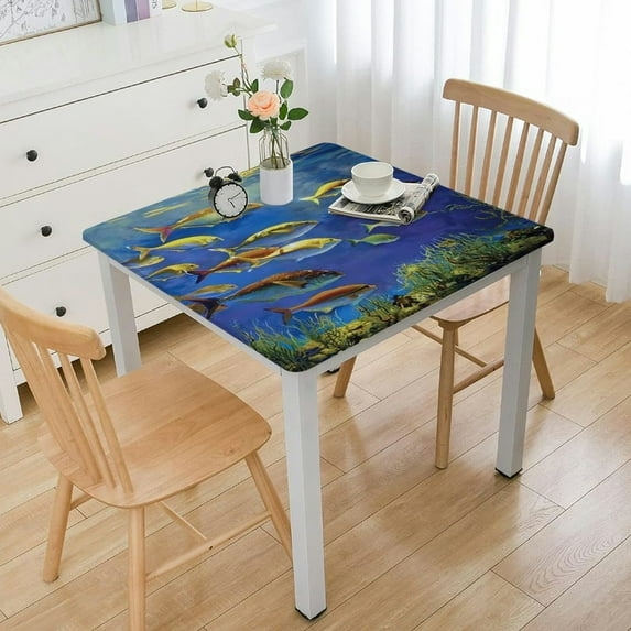 BANET Ocean Pattern Square Tablecloth,Stain Wrinkle Resistant Reusable Washable Print Square Table Cover,for Kitchen Indoor Outdoor Events Party Decor white