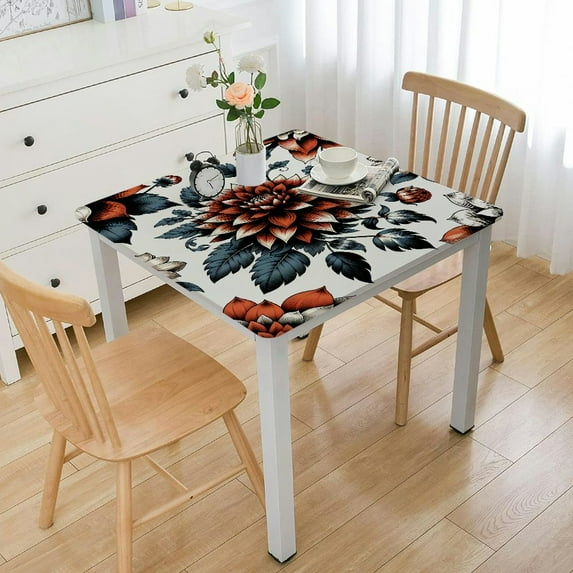 BANET - Oilcloth Table Cloth - Wipeable Tablecloths for - Non-Fading Table Cover with Better Than Backing - Crysanthemums ( Rectangle) White