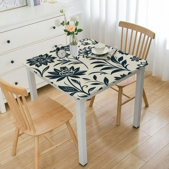 BANET Oilcloth Tablecloth Small Rectangle Water Resistant/Oil-Proof Wipeable Heavy Duty Tablecloths Weights for Outdoor Picnic - Floral Grey White