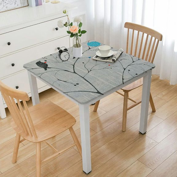 BANET Oilcloth Tablecloth Spillproof Wipeable Square Party Oil Tablecloths for Small Coffee Table - Silver Grey Square Tablecloth White