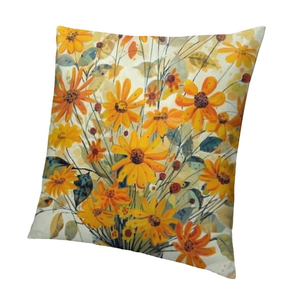 BANET Orange Floral Autumn Throw Pillows Cover Watercolor Fall Sunflowers Vase Decor Seasonal Farmhouse Pillowcase for Living Room Sofa Outdoor Bedroom 18x18in