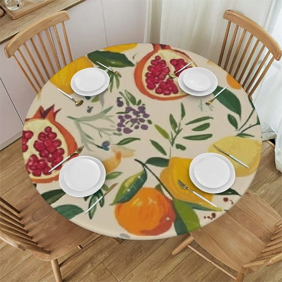 BANET Orange Table Cloth Round Tropical Leaves Reusable Tablecloth Waterproof Outdoor Tablecloth Table Cover for Kitchen Party Picnic Valentines Decorations 31"-35