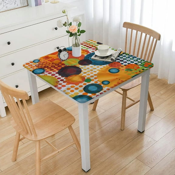 BANET Orange Tablecloth, Colorful Half Tone Circles with Spots on White Background Retro Design, Rectangular Table Cover for Dining Room Kitchen Decor White