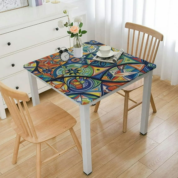 BANET Outdoor Indoor Square Tablecloth with Umbrella Hole and Zipper Wrinkle-Free Stain Resistant Waterproof Table Cover for Camping Party Family Gatherings,Ethnic Floral Mandala white