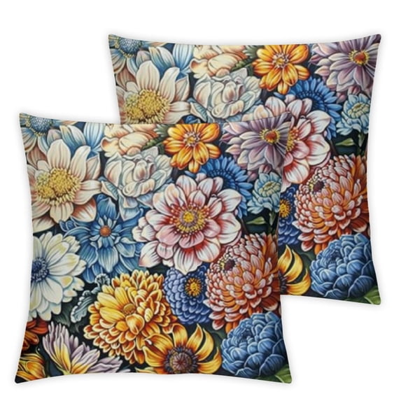 BANET Outdoor Pillow Covers Blue Orange Decorative Washable Square Throw Pillow Covers Cushion Case Farmhouse Decor for Couch Sofa Bedroom Home (Pack of 2) 18x18in