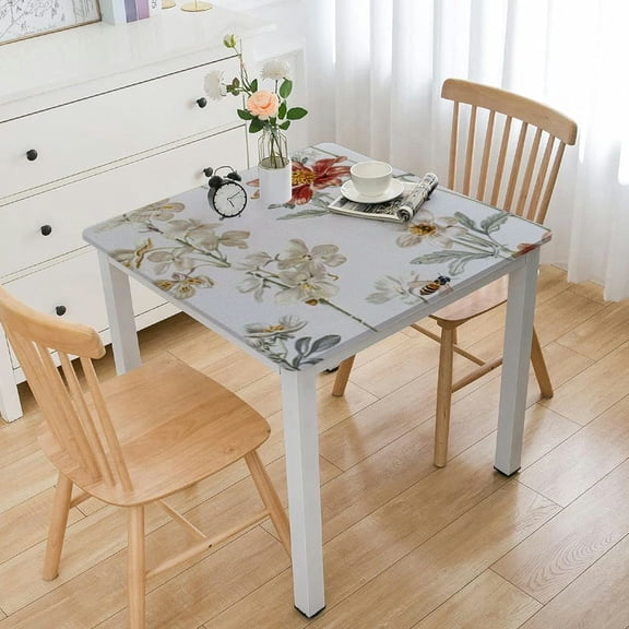 BANET PVC Table Cover Reusable Oilcloth Tablecloths Square Waterproof Spillproof Wipeable Card Table Cloth Small Square Tablecloth for Bistro Table White