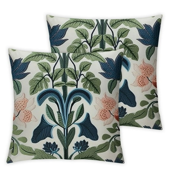 BANET  Pack of 2 Embroidered Decorative Throw Pillow Cover Farmhouse Floral Floor Pillowcase for Couch Living Room Sofa Bed,Tropical Green Leaves 12x12in