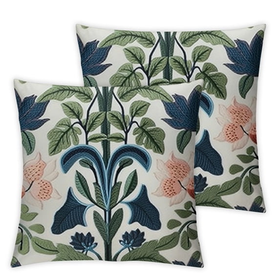 BANET Pack of 2 Embroidered Decorative Throw Pillow Cover Farmhouse Floral Floor Pillowcase for Couch Living Room Sofa Bed,Tropical Green Leaves 12x12in