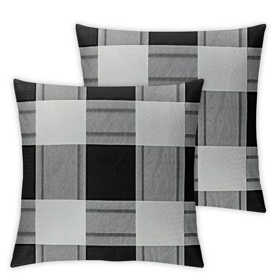 BANET Pack of 2 Gingham Check Christmas Throw Decorative Pillow Cover Outdoor Indoor Throw Pillows Square Pillow Cases for Home Decor Black and White 12x12in