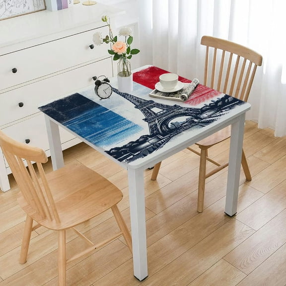 BANET Paris Tablecloth, Grunge Style French Flag with Eiffel Tower in Retro Colors Europe, Rectangular Table Cover for Dining Room Kitchen Decor