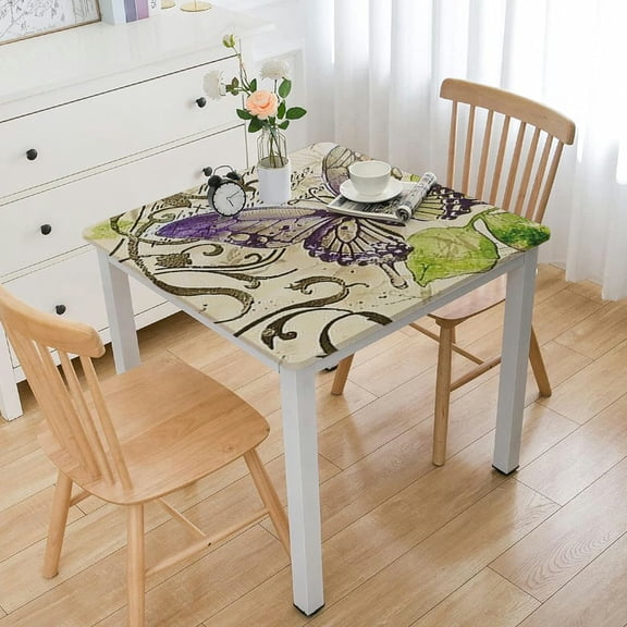 BANET Pastel Rose Vinyl Flannel Backed Tablecloth,Square, Roses and Spring Print Vinyl Tablecloth with Flannel Backing 46*46
