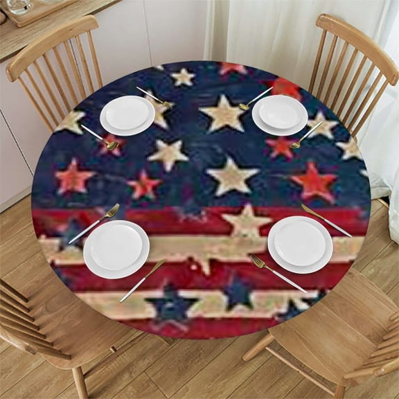 BANET Patriotic American Flag Round Tablecloth Washable,Stars and Stripes Circular Polyester Table Cloths Cover Tablecloth for Kitchen Dinning Tabletop Decoration 46"-50