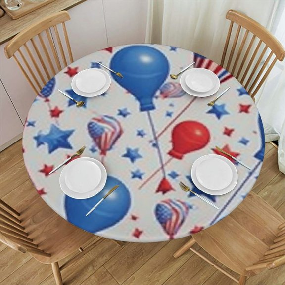 BANET Patriotic Balloons Round Tablecloth Washable Polyester ,Summer Holiday USA Hats Kitchen Circle Table Cloth Cover for Party Dinning Tabletop Wedding Home Decor 54"-58