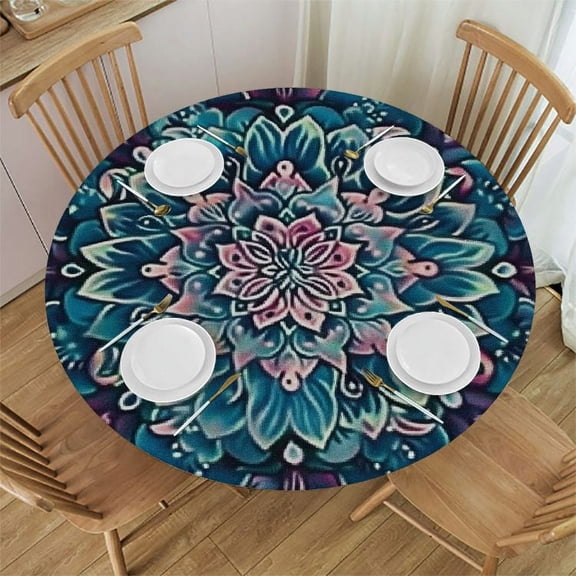 BANET Peacock Feathers Round Tablecloth,Colorful Bird Feather Tropical Animal Water Resistant Polyester Table Cloth Decorative Table Cover for Kitchen, Dining Desk,Party,Holiday 31"-35