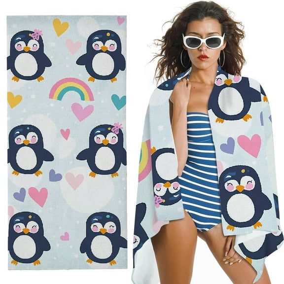 BANET Penguin with Flower Bath Towels Beach Towels Girl BathTowels for Bathing Swimming Vacation Quick Dry Travel Towel for Women Girls Men Kids Adults&nbsp; 30x60in