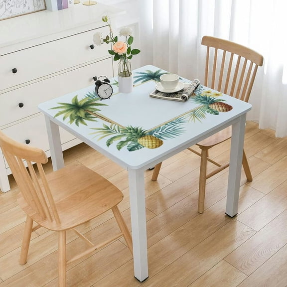 BANET Pineapple Decor Tablecloth Tropical Island Style Border Print with Exotic Fruit Palm Trees and Dining Room Kitchen Rectangular Table Cover White