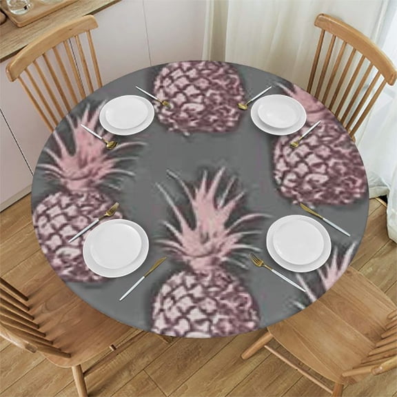 BANET Pineapple Glossy Exotic Fruit on Dark Brown Round Tablecloth, Washable Circular Macrame Table Cloth Cover for Kitchen Tabletop Decor 46"-50