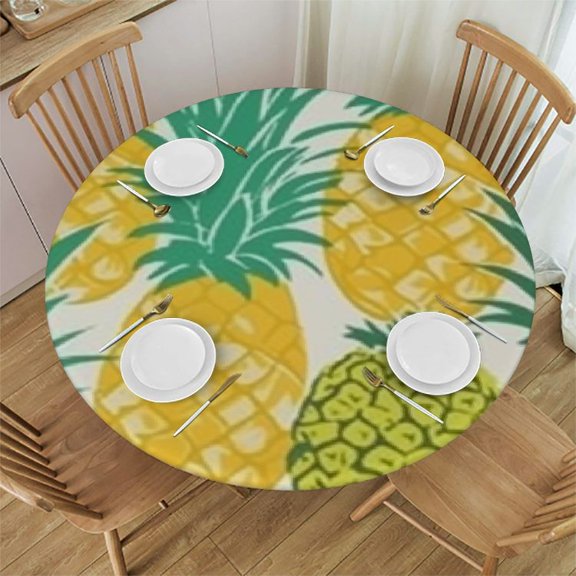 BANET Pineapple Round Tablecloth Spillproof Washable Polyester Table Cover for Kitchen Dining Party Home Decor 42"-46