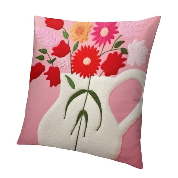 BANET Pink Embroidered Throw Pillow Covers, Farmhouse Decorative Square Accent Cushion Covers, Lumbar Pillow for Outdoor Car Home Decor Art 18x18in