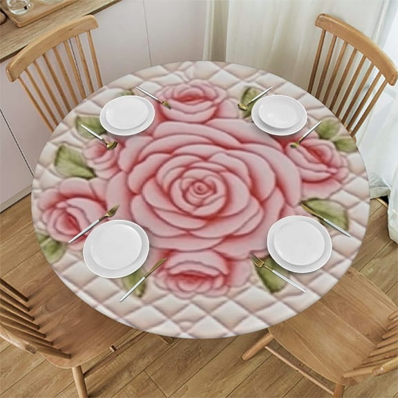BANET Pink Floral Flower with Stone Texture Round Table Cloth, Circle Table Dinner Tablecloth, Desk Cloth Cover for Home Party Wedding 31"-35