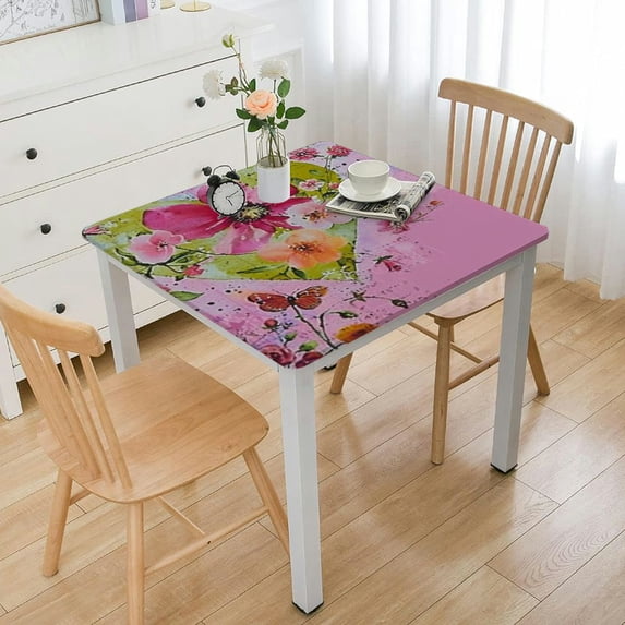BANET , Pink Floral Table Cloth, Table Cover for , Waterproof Party Kitchen Dinning Table Decor white