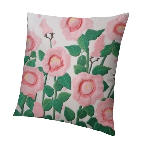 BANET Pink Flower Embroidered Throw Pillow Covers, Decorative Pillowcase, Square Covers, Lumbar Pillow for Home Decor Art 12x12in