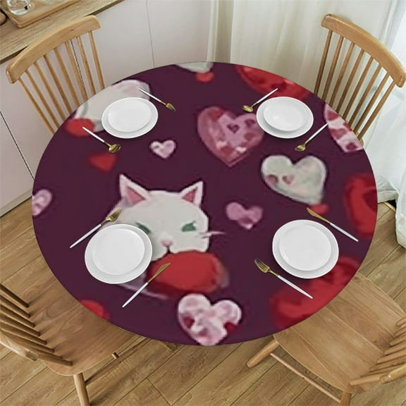 BANET Pink Red Gnome Valentines Day Table Cloth Waterproof Round Tablecloth Washable Table Cover for Kitchen Outdoor Valentines Day Decor 46"-50