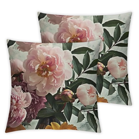 BANET Pink Throw Pillow Covers,Closeup of Pink Peonie Flower Decorative Pillow Covers Digital Printing Blended Fabric for Couch Sofa Bed Invisible Zipper 20x20in