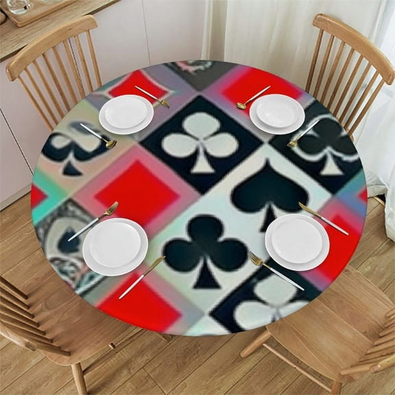 BANET Poker Plaid Table Cloth Spades Round Heart Pattern Round Tablecloth for Dining Room, Party, Banquet 42"-46