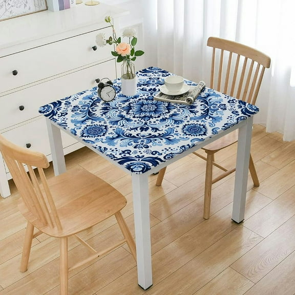 BANET Polish Pottery Style Tablecloth, Blue Ceramic Table Cloth, Farmhouse Tablecover for Rectangle Tables, Perfect for Kitchen Dinner, Restaurant,Holiday Picnic Party Table Cover White