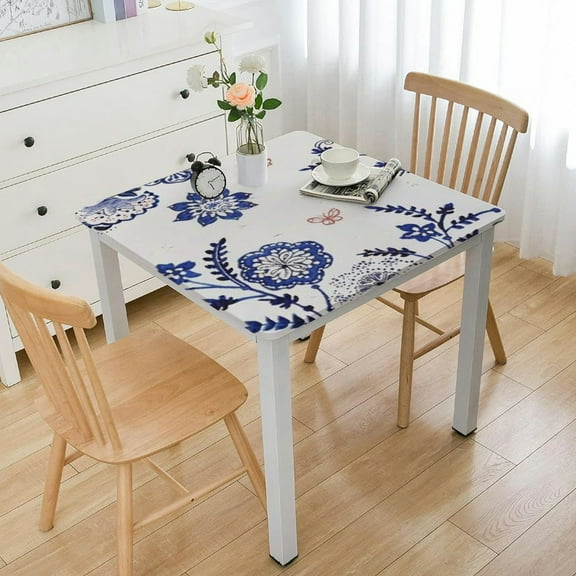 BANET Polish Pottery Style Tablecloth, Blue Ceramic Table Cloth, Farmhouse Tablecover for Rectangle Tables, Perfect for Kitchen Dinner, Restaurant,Holiday Picnic Party Table Cover White