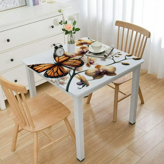 BANET Polyester Design Printed Tablecloth,Yellow Flower Butterfly White