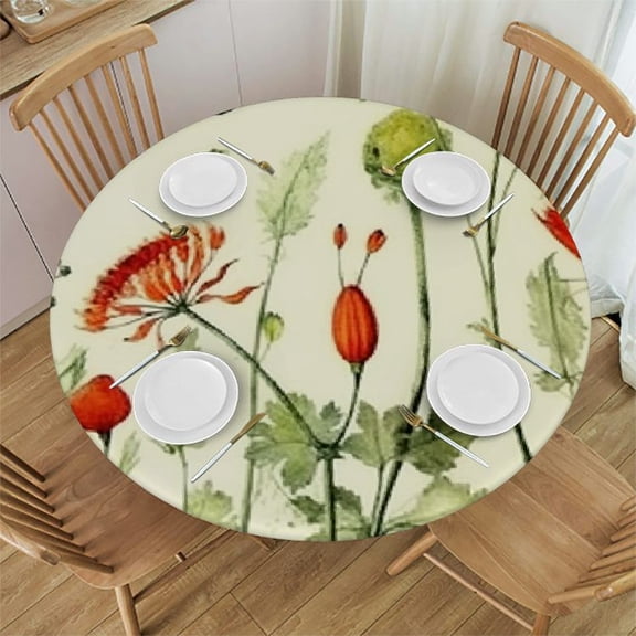 BANET Polyester Tablecloth, Butterfly Waterproof Oil-Proof PVC Table Cloth, with Butterflies Summertime Happiness, Fit Round Tables, for Xmas/Parties/Home, 42"-46