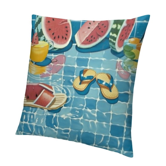 BANET Pool Decorative Throw Pillow Covers, Happy Swimming Ring Cushion Case Decor, Blue Stripes Seasonal Home Decoration for Sofa Couch White